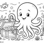 Omalovánka chobotničky s truhlou pokladu