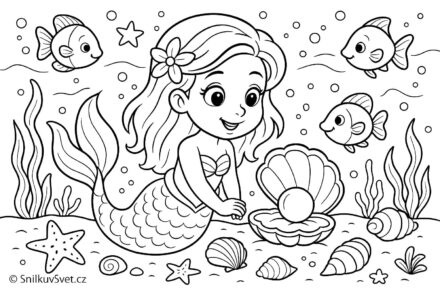 Omalovánka mořské panny s perlou v lastuře
