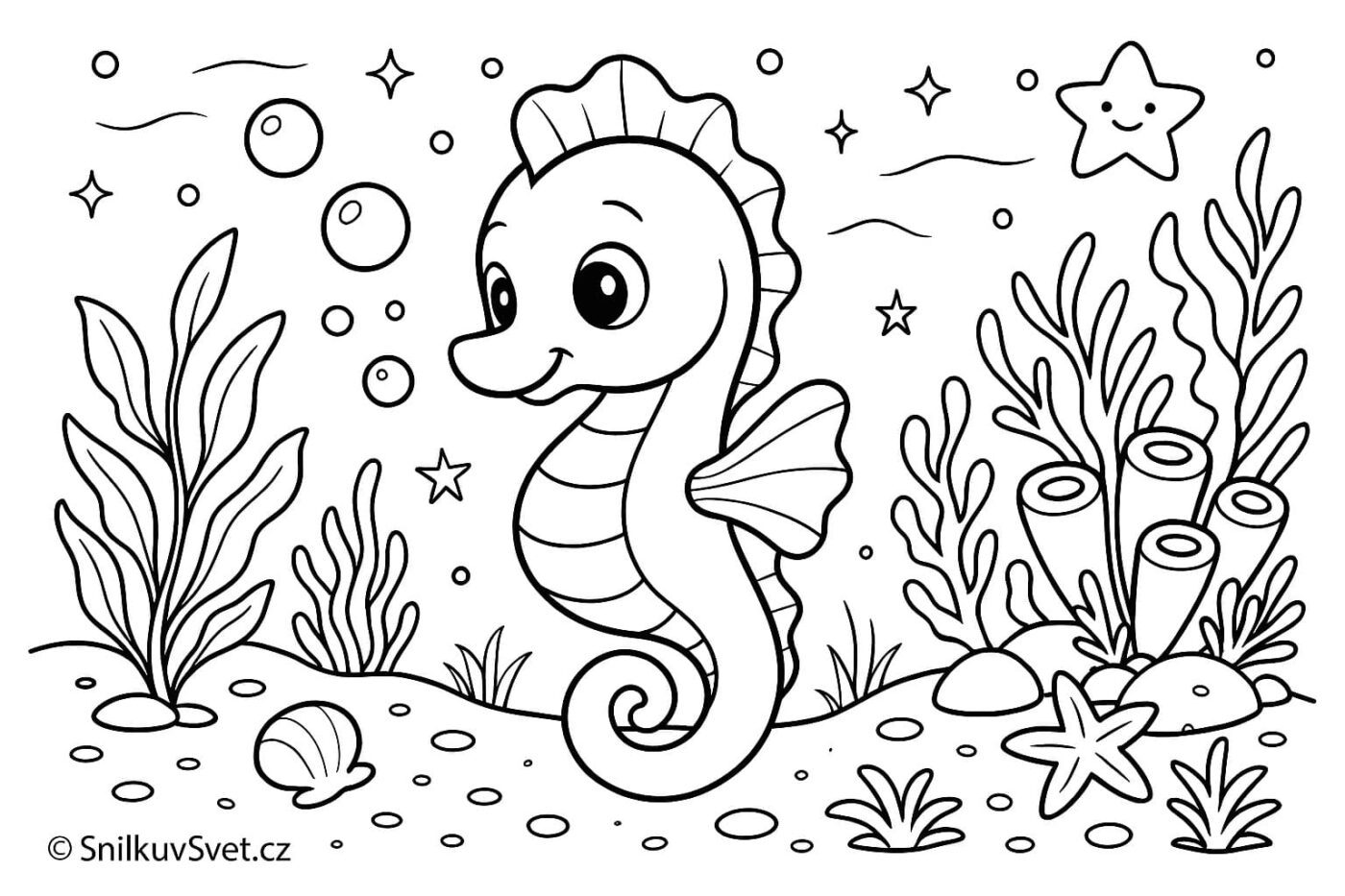 Omalovánka mořského koníka pod hladinou