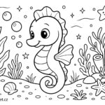 Omalovánka mořského koníka pod hladinou