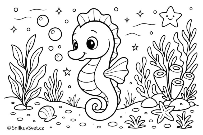 Omalovánka mořského koníka pod hladinou