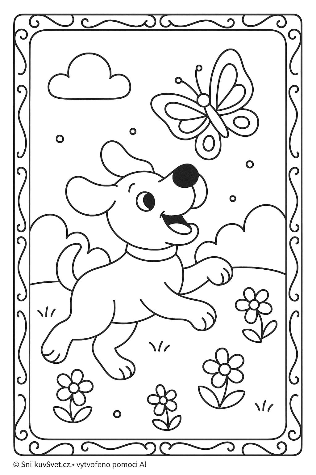 Omalovánka pejsek a motýl
