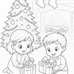 Omalovánka Děti u vánočního stromečku