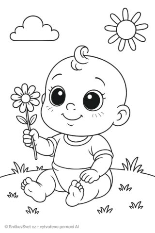 Omalovánka miminko s kytičkou
