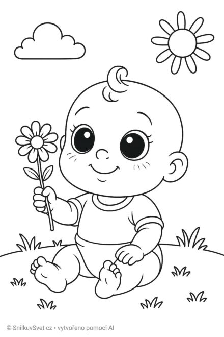Omalovánka miminko s kytičkou