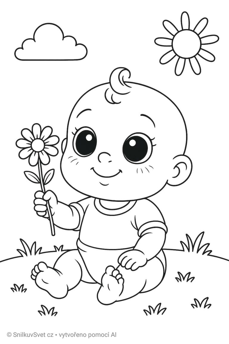 Omalovánka miminko s kytičkou