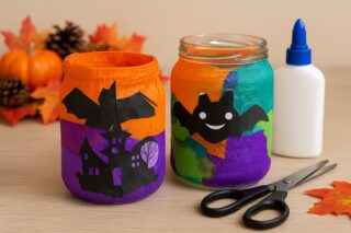 Halloweenský lampion z barevného papíru