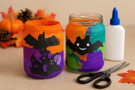 Halloweenský lampion z barevného papíru