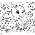 Omalovánka roztomilé malé želvičky pod hladinou