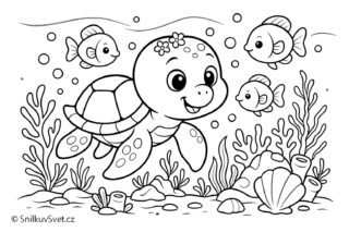 Omalovánka roztomilé malé želvičky pod hladinou