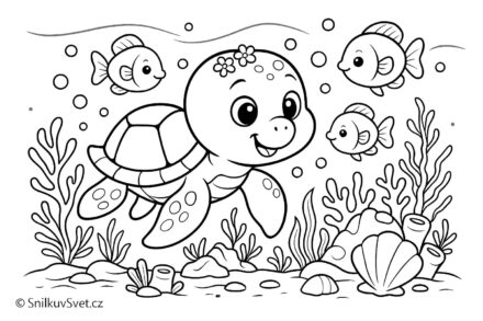 Omalovánka roztomilé malé želvičky pod hladinou