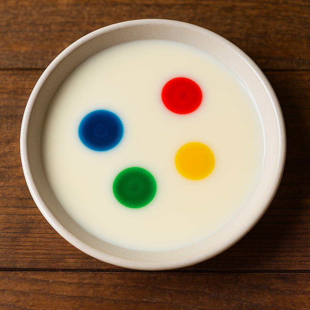 Mléko s kapkami barviva