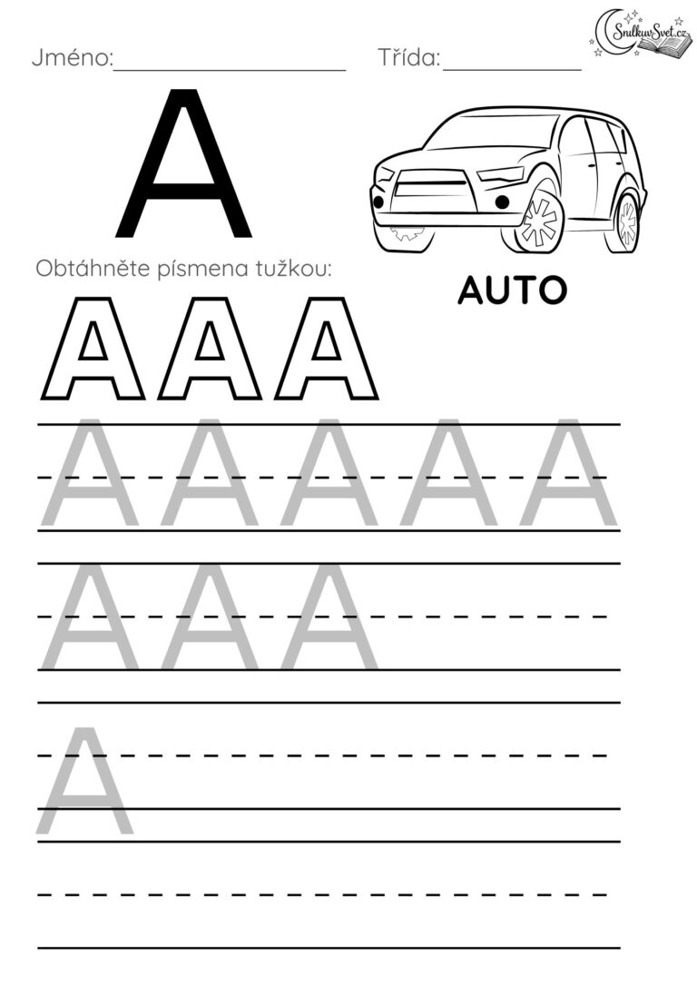 Písmeno A: Hravý pracovní list pro děti