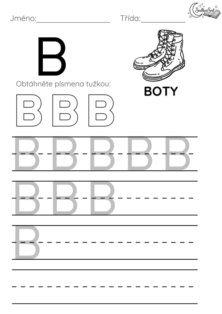 Písmeno B: Hravý pracovní list pro děti