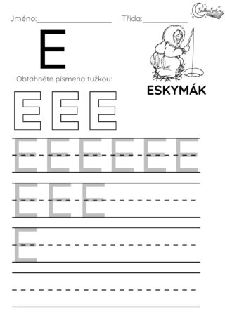Písmeno E: Hravý pracovní list pro děti
