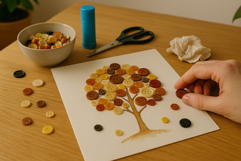 Obraz z knoflíků, víček a starých korálků