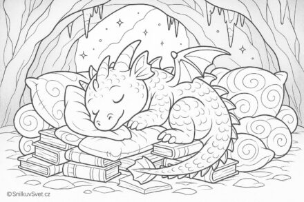Omalovánka spícího draka v jeskyni