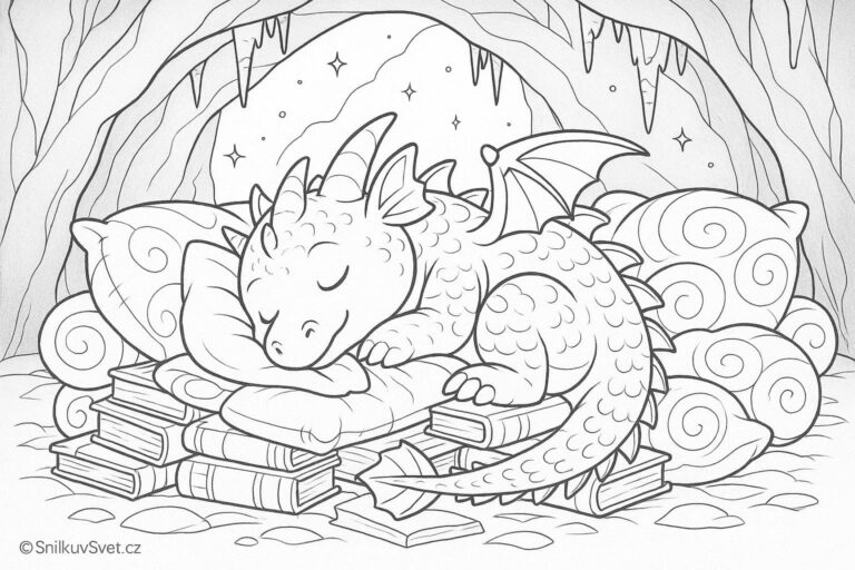 Omalovánka spícího draka v jeskyni