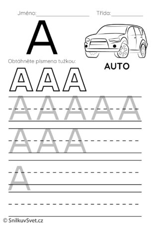 Pracovní list s písmenem A