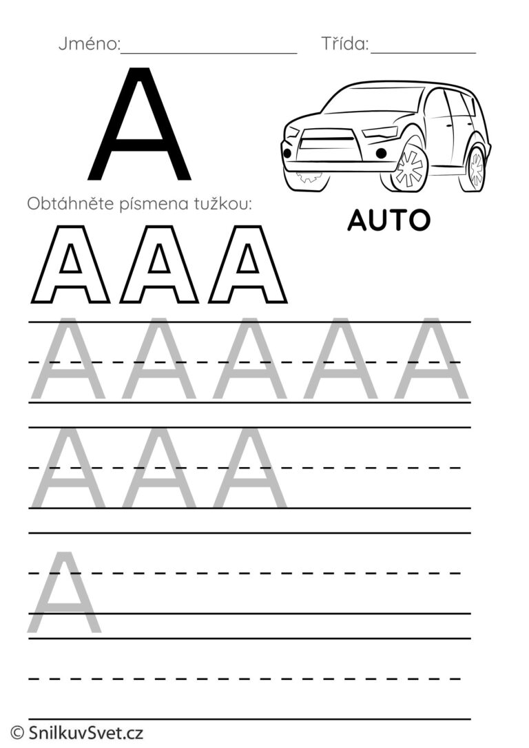 Pracovní list s písmenem A
