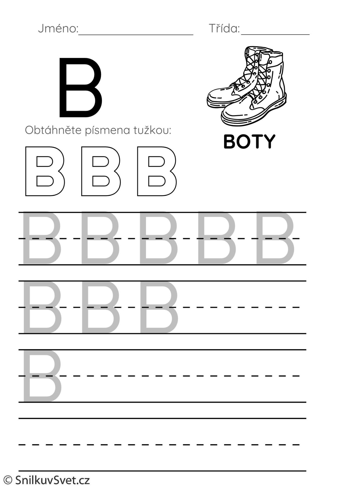 Pracovní list s písmenem B