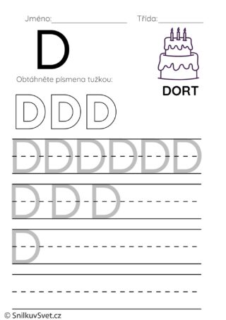 Pracovní list s písmenem D