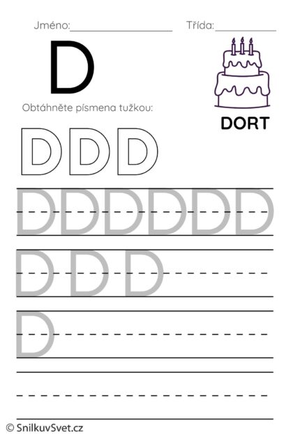 Pracovní list s písmenem D