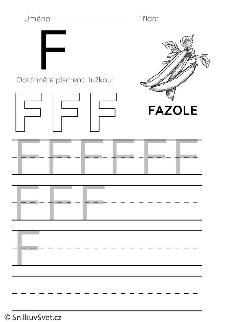 Pracovní list s písmenem F