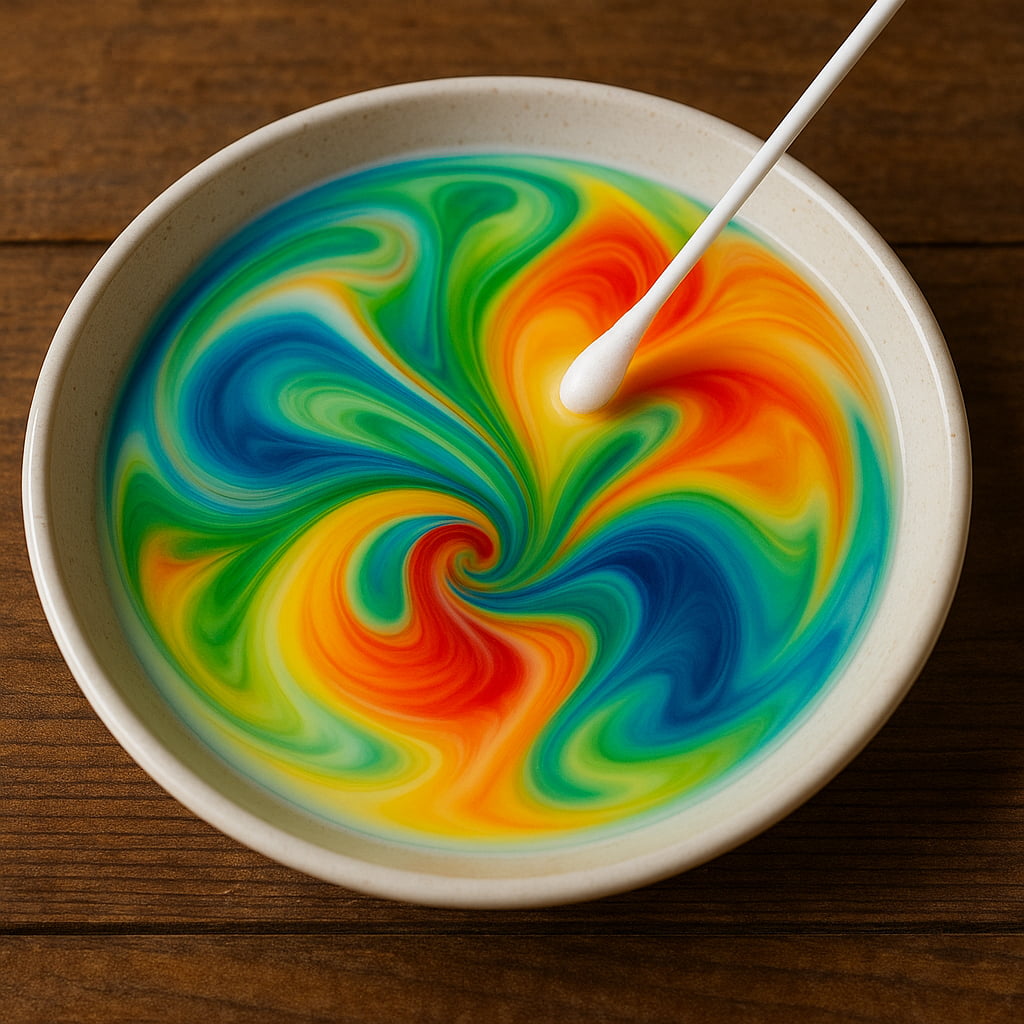 Reakce barviva v mléce s jarem