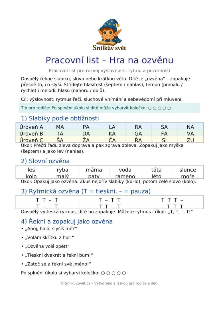 Pracovní list k vytištění Hra na ozvěnu