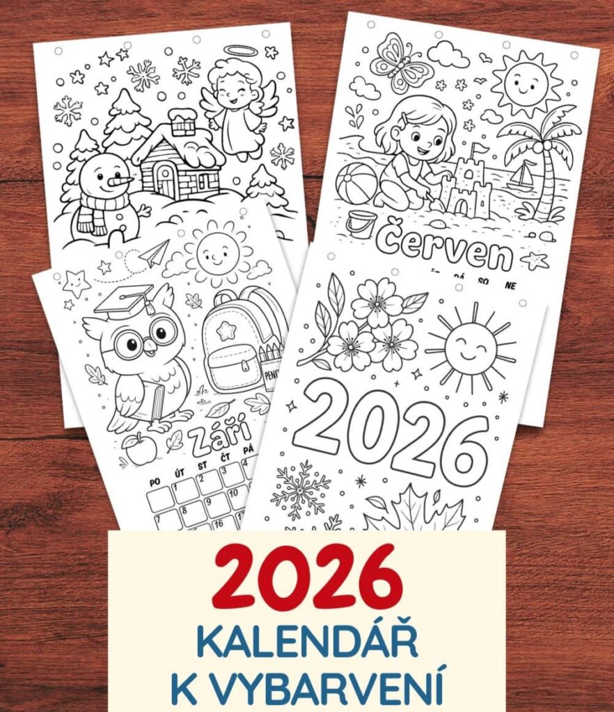 Kalendář k vytištění a vybarvení pro děti na rok 2026