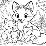 Omalovánka liščí maminka se svými liščaty v lese
