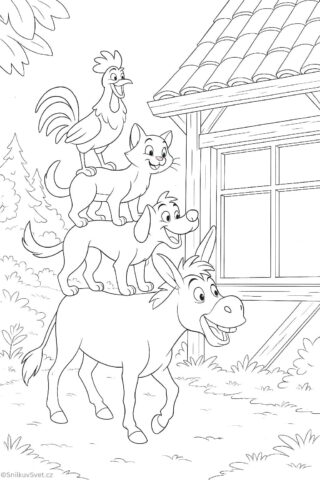 Omalovánka k pohádce Muzikanti z Brém