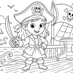 Omalovánka pirátky na palubě lodi