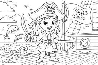 Omalovánka pirátky na na palubě lodi
