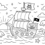 Omalovánka pirátská loď ve vlnách