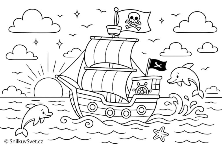 Omalovánka pirátská loď ve vlnách