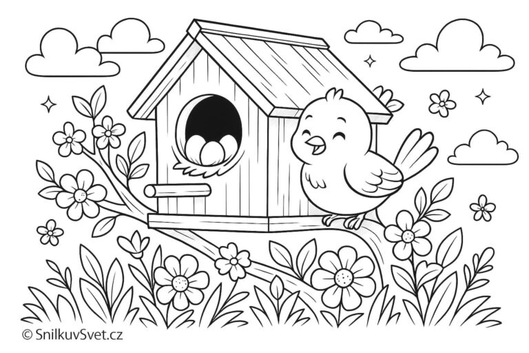 Omalovánka ptáček na krmítku
