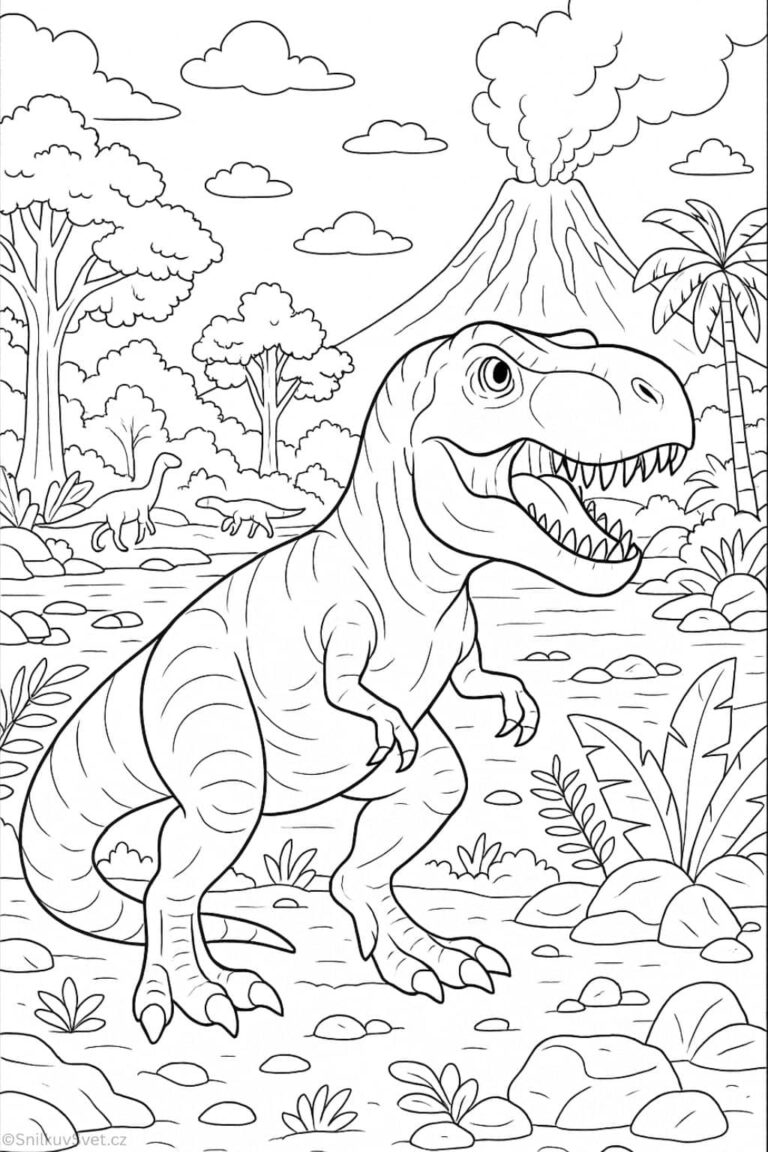 Omalovánka T-Rex v pravěké džungli