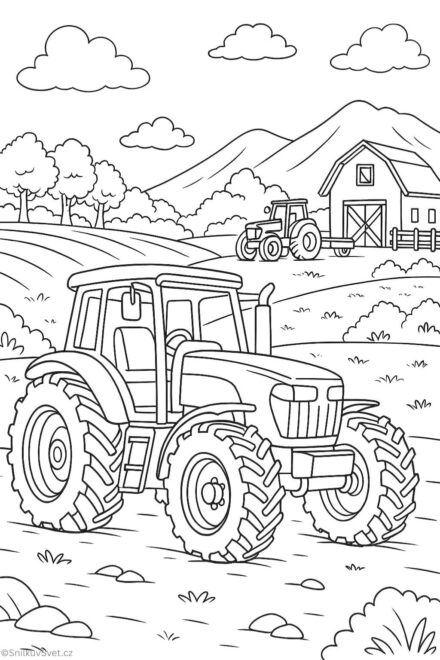 Omalovánka traktor na farmě