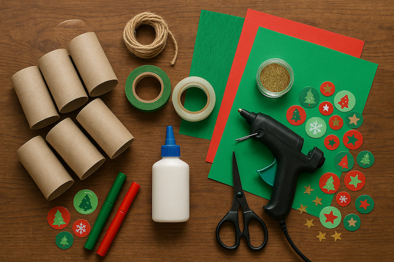 Připravený přehled všech potřeb pro výrobu domácího adventního kalendáře.