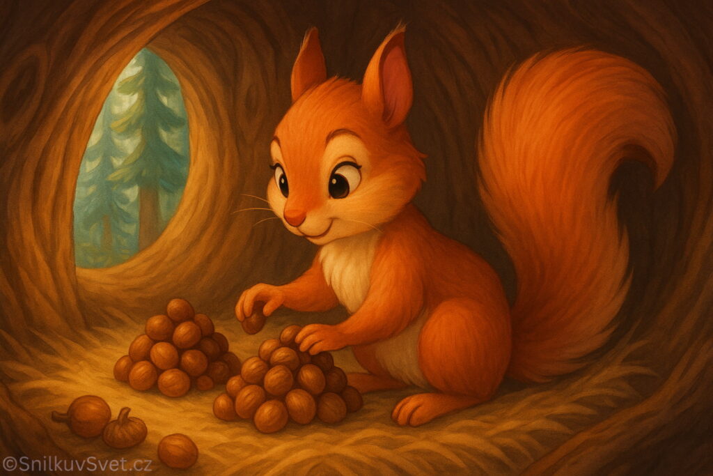 Veverka ve své útulné doupěti