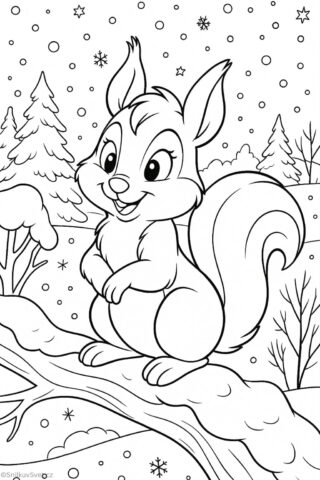 Zimní omalovánka s veverkou
