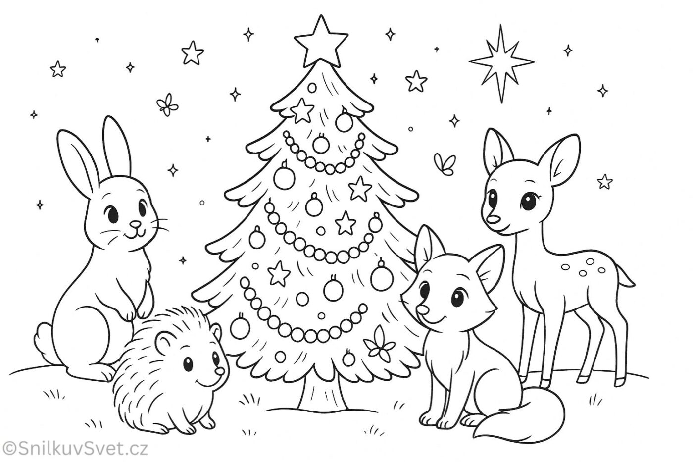 Omalovánka zvířátka z lesa se připravují na Vánoce