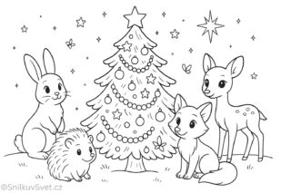Omalovánka zvířátka z lesa se připravují na Vánoce