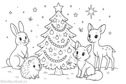 Omalovánka zvířátka z lesa se připravují na Vánoce