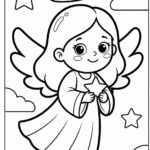 Jednoduchá omalovánka Andělíček A4 na výšku, line art s minimem detailů, vhodné pro děti 4-5 let.