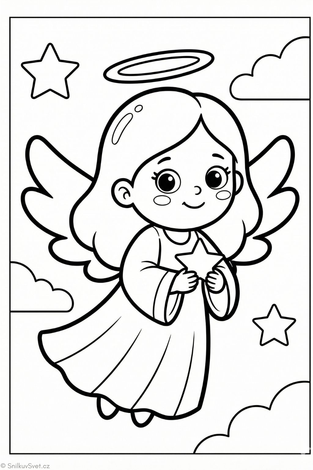 Omalovánka andělíčka s hvězdou