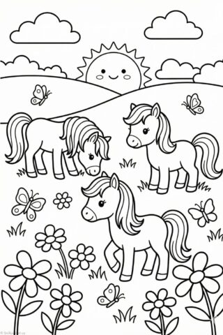 Omalovánka poníků na louce