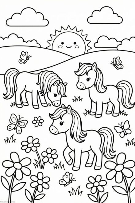 Omalovánka poníků na louce